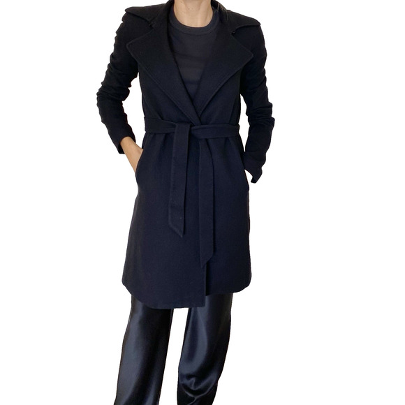 THE ROW Cashmere Belted Wrap Coat Black Sz 0 Quiet Luxury Designer USA - Picture 4 of 16